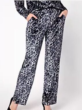 New Isaac Mizrahi Live! Printed Stretch Velvet Straight Leg Pants / XS Petite